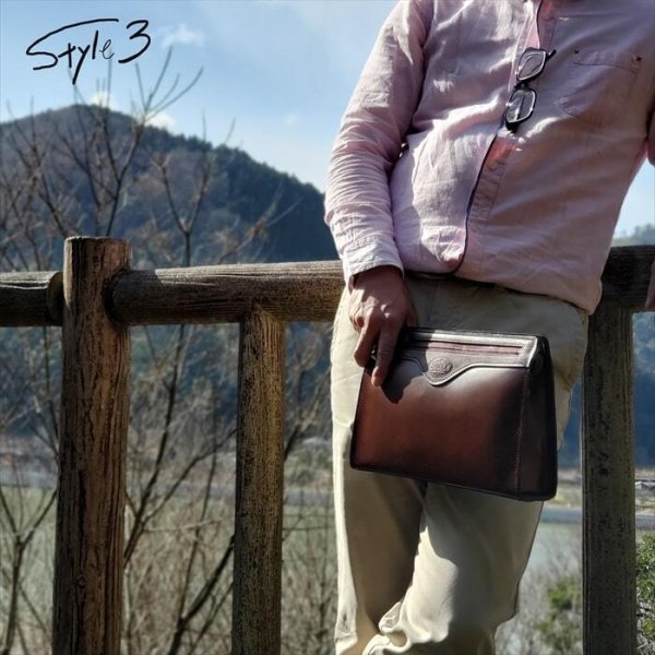 画像4: セカンドバッグ 本革 レザー クラッチバッグ メンズ フォーマルバッグ ブランド SADDLE 01008 日本製 豊岡製鞄 牛革 A5 アンティーク調 シャドー加工 チョコ 冠婚葬祭 旅行 外出 鞄倶楽部 (4)