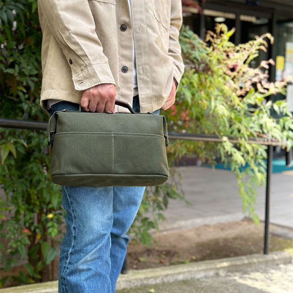 画像3: ダレスバッグ ポーチ ミニボストン ショルダーバッグ メンズ レディース アンティーク調 日本 豊岡製鞄 A5ファイル対応 ブランド 鞄の國 10456 横型 キャンバス 個性的 おしゃれ お散歩 お出掛け 冠婚葬祭 鞄倶楽部 (3)