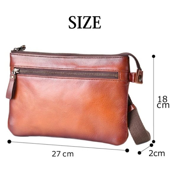 画像10: ショルダーバッグ セカンドポーチ 牛革 レザー 肩掛け 国産 豊岡製 アンティーク調 シャドー加工 小さめ 横型 メンズ レディース フォーマル ブランド GEM BASIC 1503 サコッシュ 本革 ブラウン お出掛け 冠婚葬祭 旅行 外出 (10)