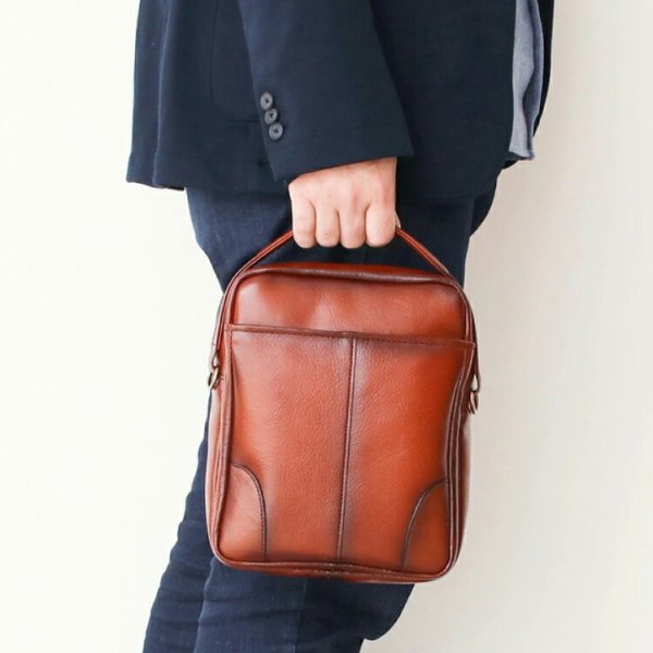 ショルダーバッグ牛革レザー手付き肩掛け国産豊岡製メンズレディースアンティーク調シャドー加工小さめ縦型フォーマルブランドGEMBASIC15052Wayショルダー本革ブラウンお出掛け冠婚葬祭旅行外出