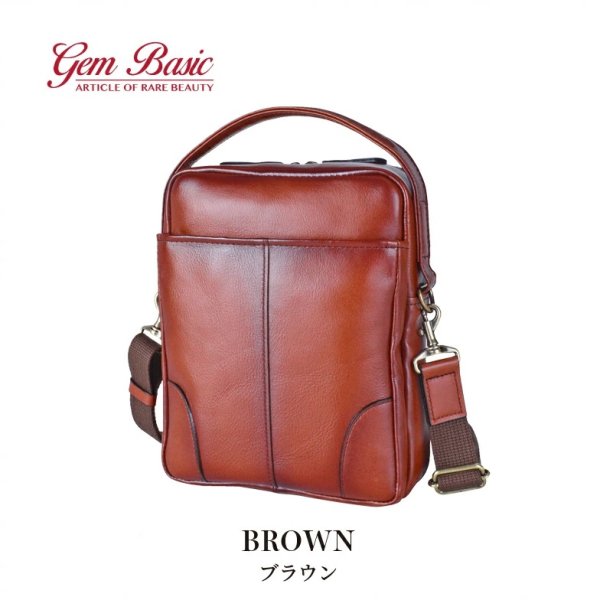 画像7: ショルダーバッグ 牛革 レザー 手付き 肩掛け 国産 豊岡製 メンズ レディース アンティーク調 シャドー加工 小さめ 縦型 フォーマル ブランド GEM BASIC 1505 2Wayショルダー 本革 ブラウン お出掛け 冠婚葬祭 旅行 外出 (7)