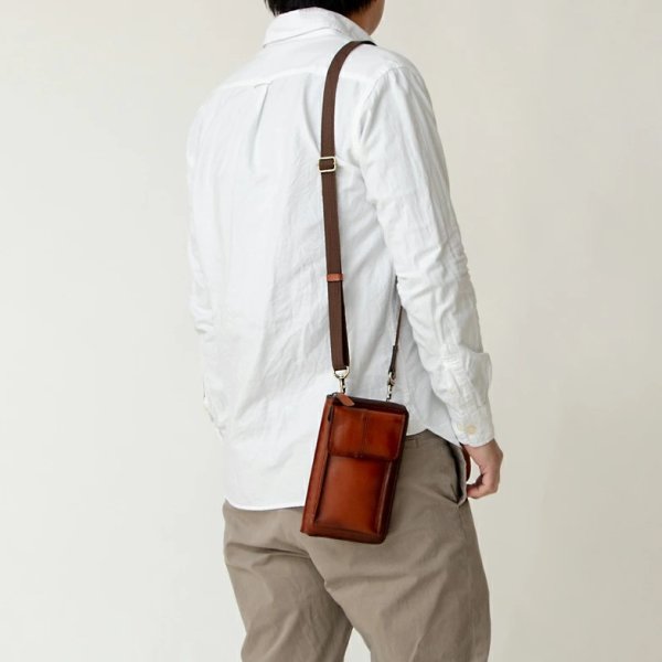 ショルダーバッグお財布束入れ小銭入れ牛革レザーティーク調シャドー加工小さめ縦型肩掛け国産豊岡製レディースフォーマルブランドGEMBASIC1511本革スマホケースお出掛け冠婚葬祭旅行外出