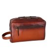 画像2: セカンドポーチ メンズ ハンドバッグ 牛革 レザー 国産 豊岡製 アンティーク調 シャドー加工 Wファスナー 横型 フォーマル ブランド GEM BASIC 1521 本革 ブラウン お出掛け 集金 冠婚葬祭 旅行 外出 (2)