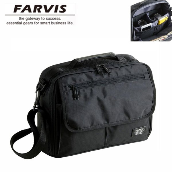 画像1: ショルダーバッグ メンズ ブランド FARVIS RIP ファービス 2-191 撥水加工 軽量 高耐久 カメラバッグ 旅行 お出掛け お散歩 横型 エンドー鞄 (1)