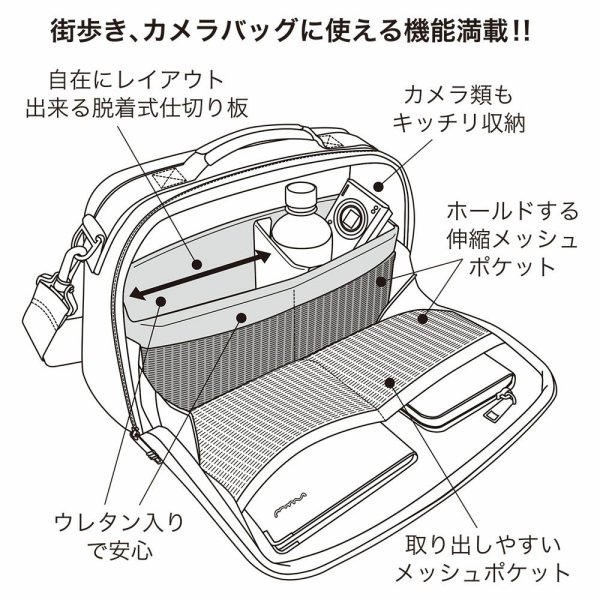 画像9: ショルダーバッグ メンズ ブランド FARVIS RIP ファービス 2-191 撥水加工 軽量 高耐久 カメラバッグ 旅行 お出掛け お散歩 横型 エンドー鞄 (9)