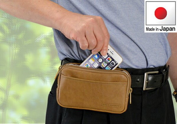 [ANDYHAWARD]No:25865日本製ベルトポーチ●仕事・旅行・オンでもオフでも…●iphone6Plus収納可能●口が大きく開き出し入れ楽々♪●薄マチでかさばらずホック式で取り外しも簡！