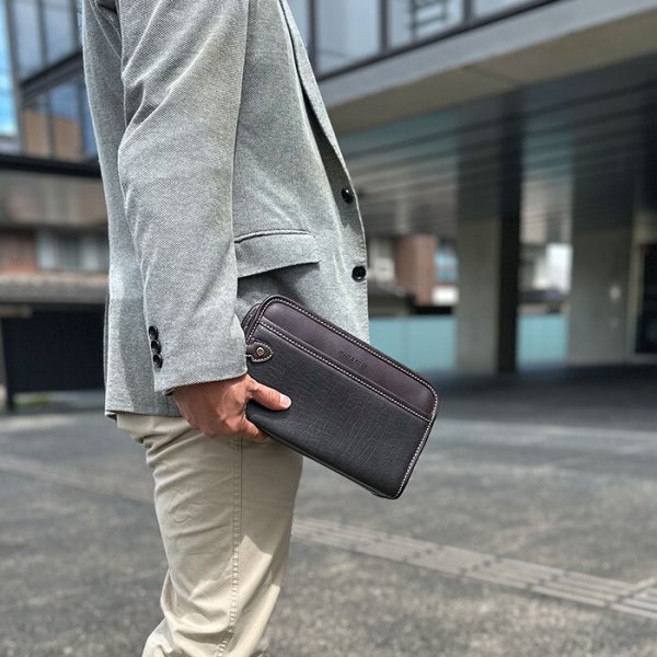 セカンドバッグメンズポーチクラッチバッグダブルファスナー二層ブランドCRADLERIVER25950縦持ち黒手提げハンドル付き冠婚葬祭鞄倶楽部