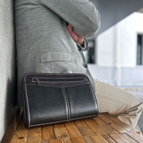 セカンドバッグメンズポーチクラッチバッグ小さめブランドCRADLERIVER25952大開き黒3方チャックストラップ付冠婚葬祭鞄倶楽部