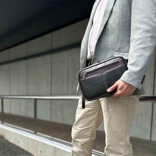 セカンドバッグメンズポーチ小さめブランドCRADLERIVER25953大開き黒四角マチありストラップ付冠婚葬祭鞄倶楽部