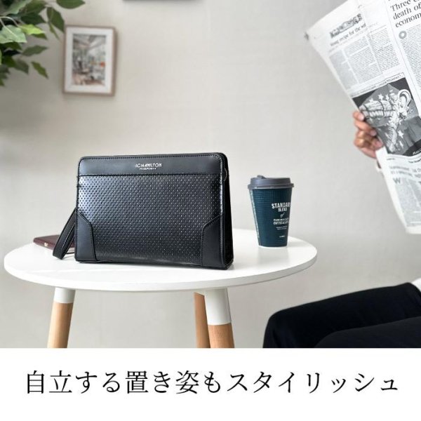 画像3: クラッチバッグ セカンドバッグ メンズ 日本製 豊岡製鞄 ブランド J.C HAMILTON 25961 カジュアル フォーマル 冠婚葬祭 黒 小さめ 横型 軽量 ギフト プレゼント 鞄倶楽部 (3)