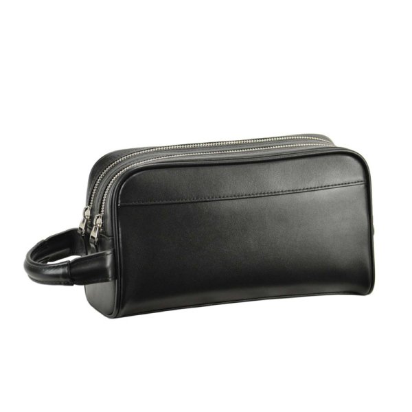 画像2: セカンドバッグ ポーチ クラッチバッグ メンズ 2層式 本牛革 ソフトレザー ブランド HAMILTON 25967 YKKファスナー 外出 Wファスナー お散歩 冠婚葬祭 黒 持ち手 鞄倶楽部 (2)