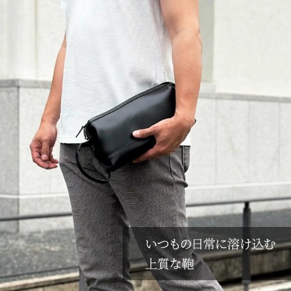 画像3: セカンドバッグ ポーチ クラッチバッグ メンズ 本牛革 ソフトレザー ブランド HAMILTON 25968 YKKファスナー 外出 お散歩 冠婚葬祭 黒 持ち手 人気 鞄倶楽部 (3)