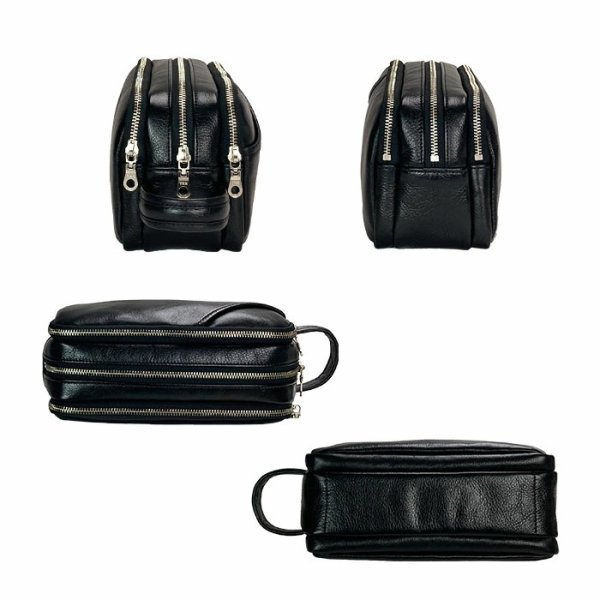 画像14: セカンドバッグ ポーチ 大容量 メンズ 3層式 本牛革 日本 豊岡製 ブランド SADDLE 25970 YKKファスナー 外出 3ファスナー お散歩 冠婚葬祭 黒 持ち手 鞄倶楽部 (14)