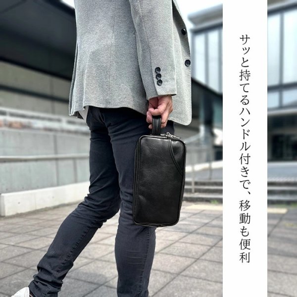 画像5: セカンドバッグ ポーチ 大容量 メンズ 3層式 本牛革 日本 豊岡製 ブランド SADDLE 25970 YKKファスナー 外出 3ファスナー お散歩 冠婚葬祭 黒 持ち手 鞄倶楽部 (5)