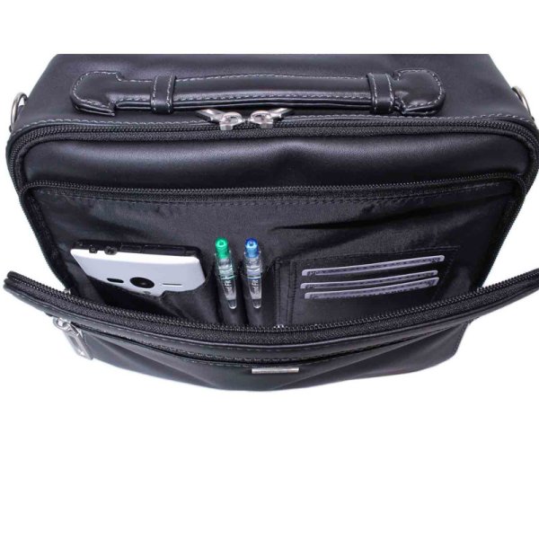 画像6: ショルダーバッグ 牛革 リアルレザー 肩掛け 斜め掛け 持ち手付き 横型 鞄 メンズ ブランド SAXON サクソン 5047 本革 クロ お散歩 冠婚葬祭 旅行 外出 (6)