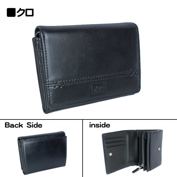 財布二つ折り深札入れブランドメンズサイフ牛革Lee[リー]520694レザーおしゃれなクロスステッチウォレットL字ファスナー大型小銭入れカードポケットギフトプレゼント