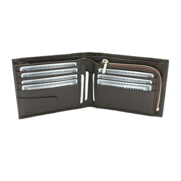 サイフ二つ折り財布札入れメンズ本牛革ステッチブランドU.Prenoma61R675ファスナー小銭入れカード入れスリムソフトレザー化粧箱入りギフトプレゼントお祝い