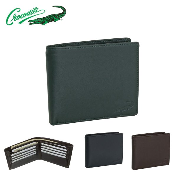 画像1: 財布 薄マチ 二つ折り 札入れ ブランド メンズ 本革 レザー サイフ 大容量 カードポケット 小銭入れ無し ブランド Crocodile クロコダイル 6CM057 シープスキン レザー 化粧箱入り ギフト 贈り物 プレゼント (1)